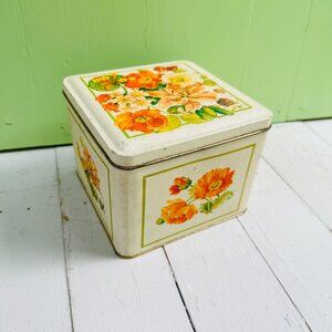 Vintage 70s Floral Tin Box Forever Flowers Current Tin Vintage Tin Storage Box